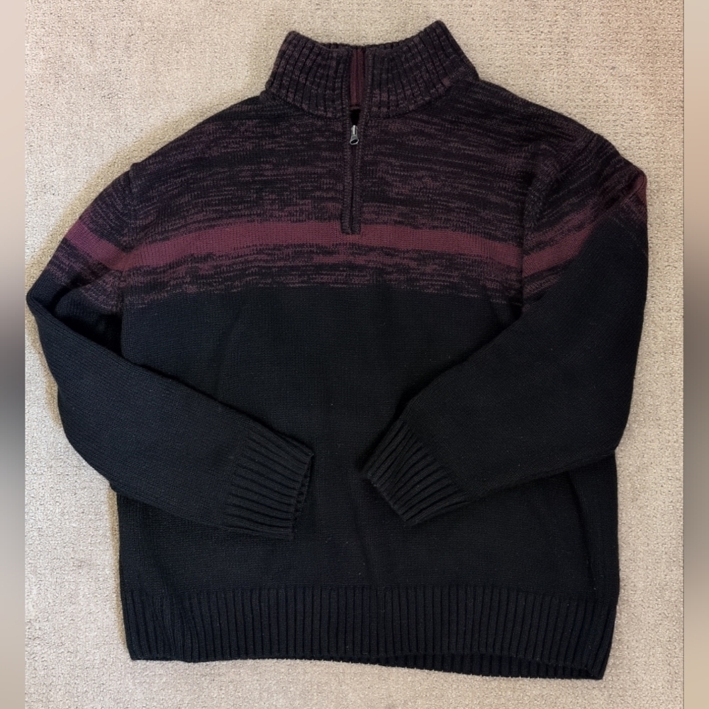Park Slope New York Men's Quarter Zip Up Knit Two Tone Long Sleeve Sweater